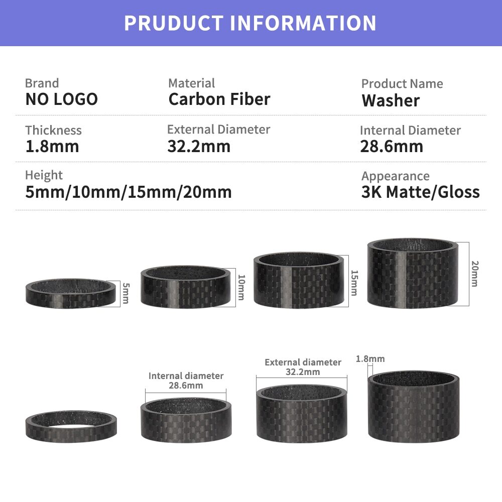 Bicycle Headset Expander + Carbon Top Cap Spacers for 28.6mm Stem 1 1/8" Fork