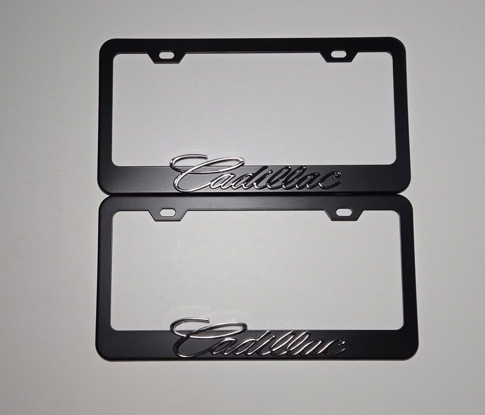 2 pcs Black License Plate Frame for 3D Cadillac Logo