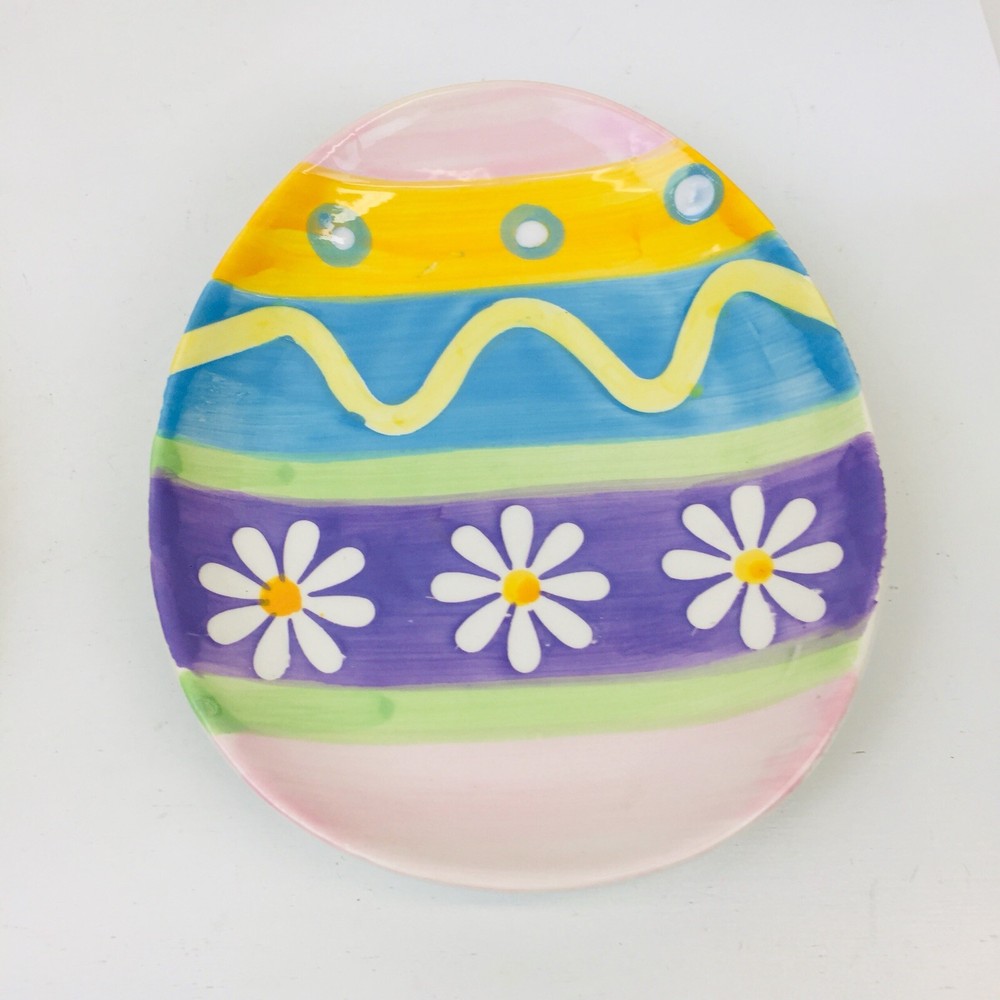 Set/2 STUDIO 33 Egg Shapred Dessert Plates Ceramic Easter Spring New 6.5X5"