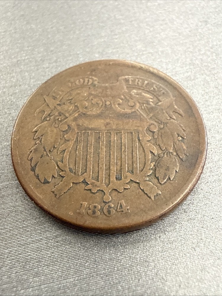 1864 large motto two 2 cent piece