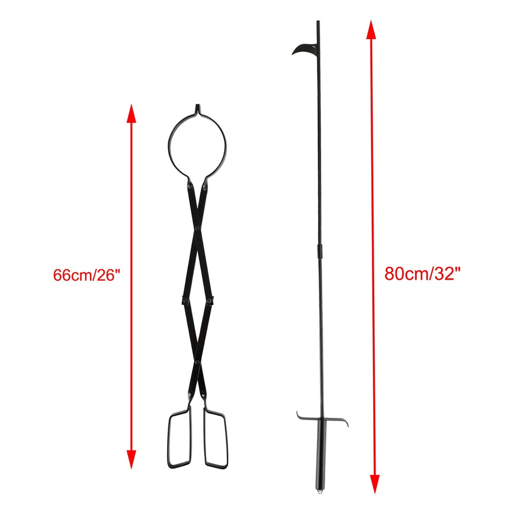 2PCS Hearth Tool Fireplace Set Fire Tools Set Campfire Tongs Fire hook Blk