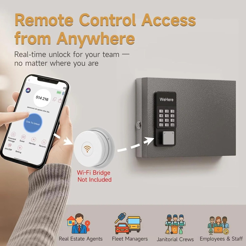 16 Key Lock Box Wall Mount, Smart Key Cabinet, use One Time Password,Fixed Code,