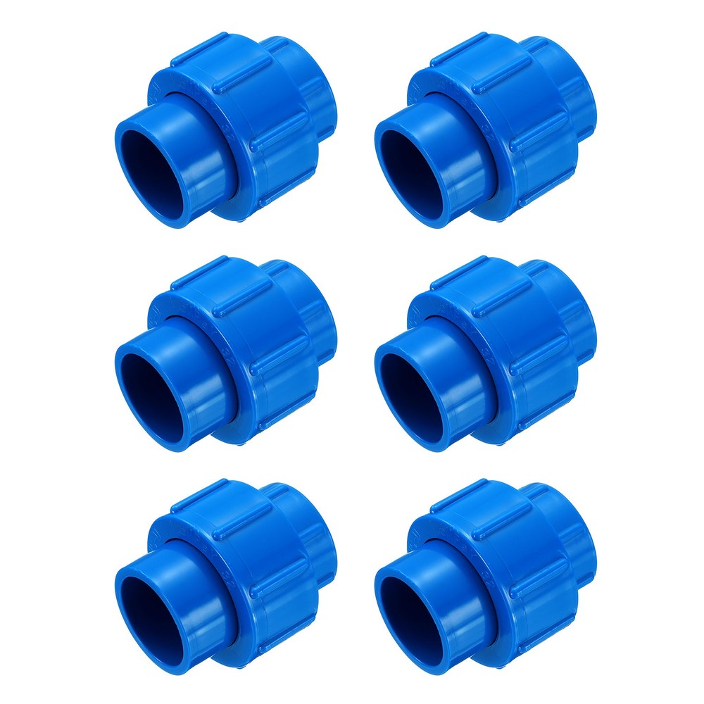 6 Pcs 1" Union PVC Coupling Pipe Fitting Adapter, Blue
