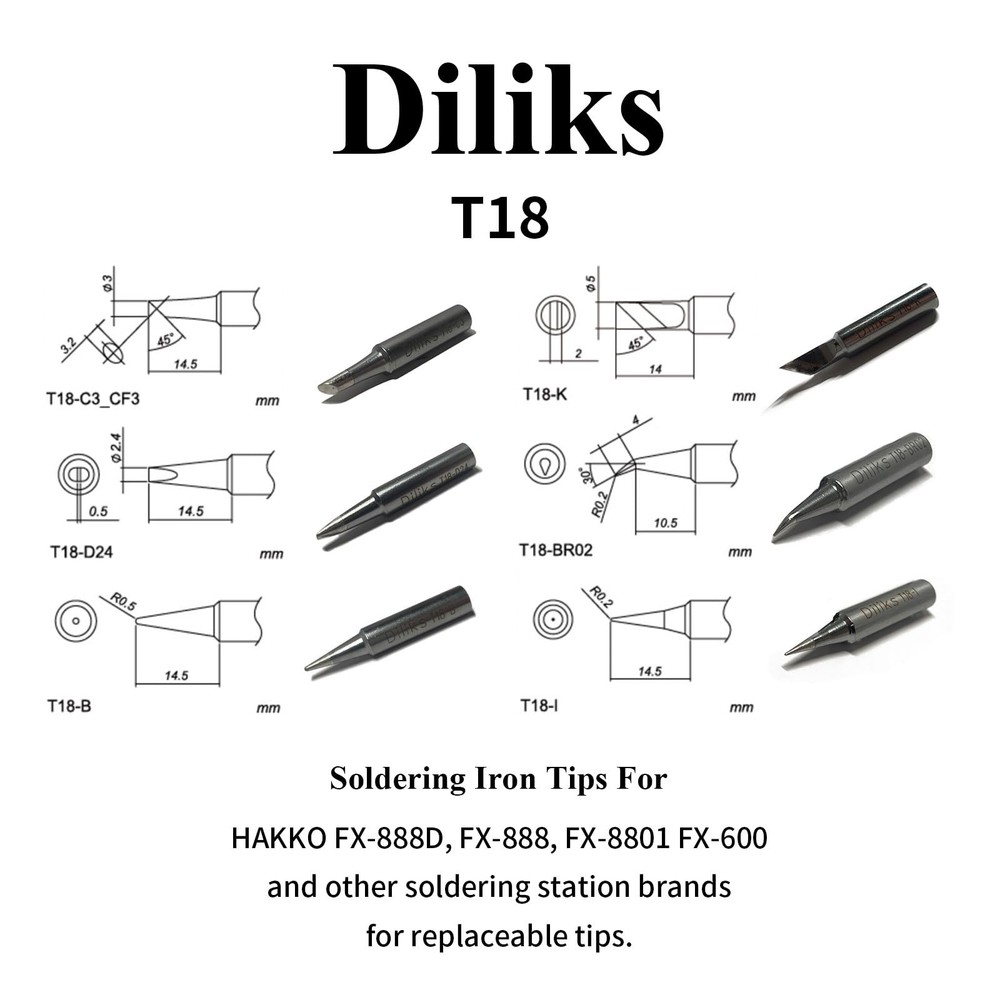 5-Pack Angled Soldering Iron Tips for HAKKO FX-888D FX-888 Models