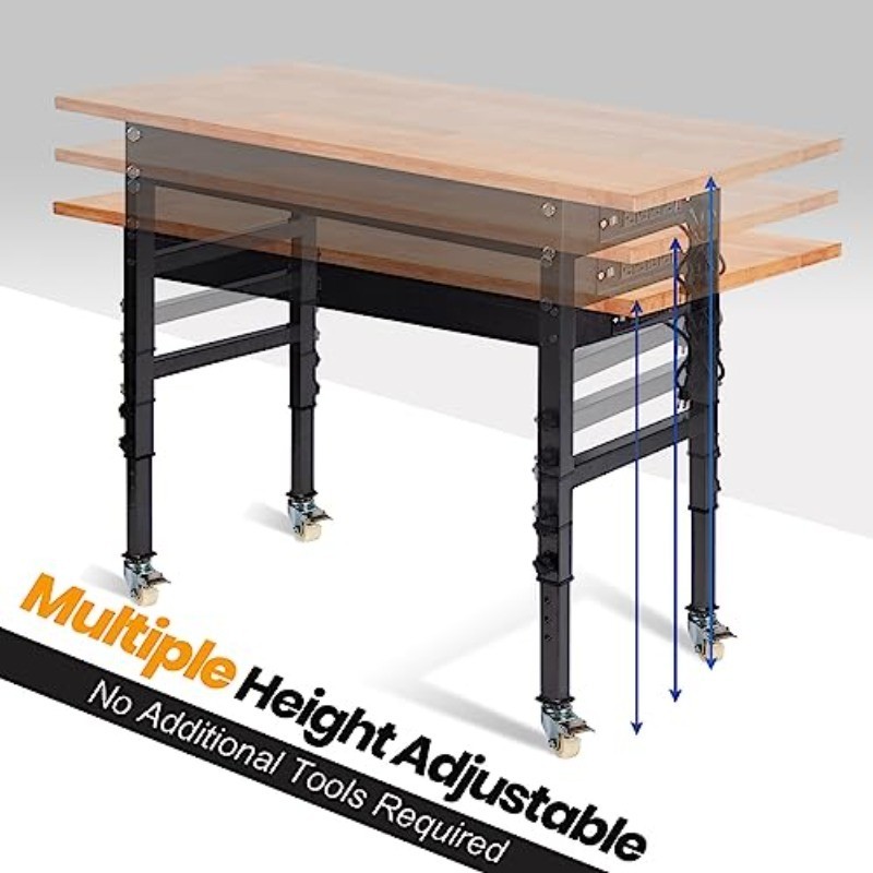 60" Adjustable Work Bench, Workbench Heavy-Duty Work Table for Garage, Workshop