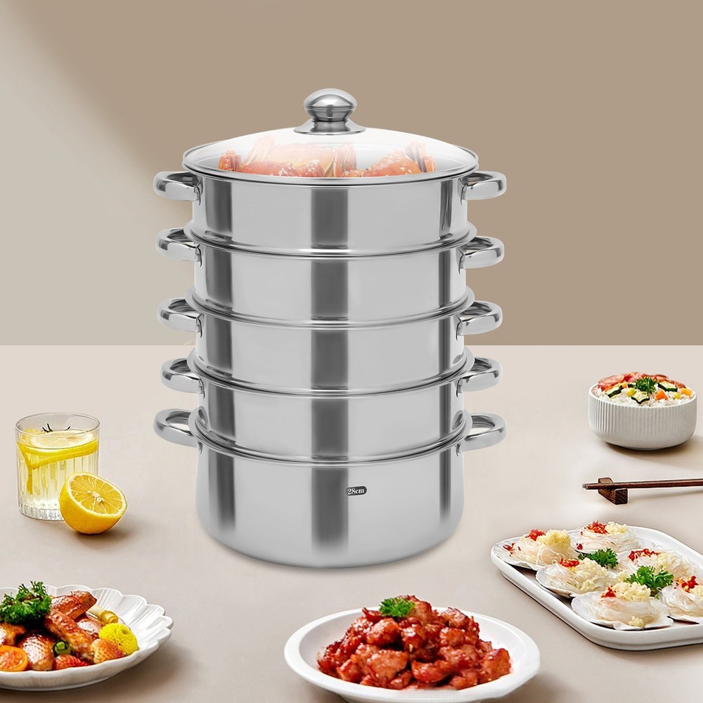 5-Layer Pot Steamer Multi-Layer Cookware Pot Cookware Stainless Steel Pot 28cm