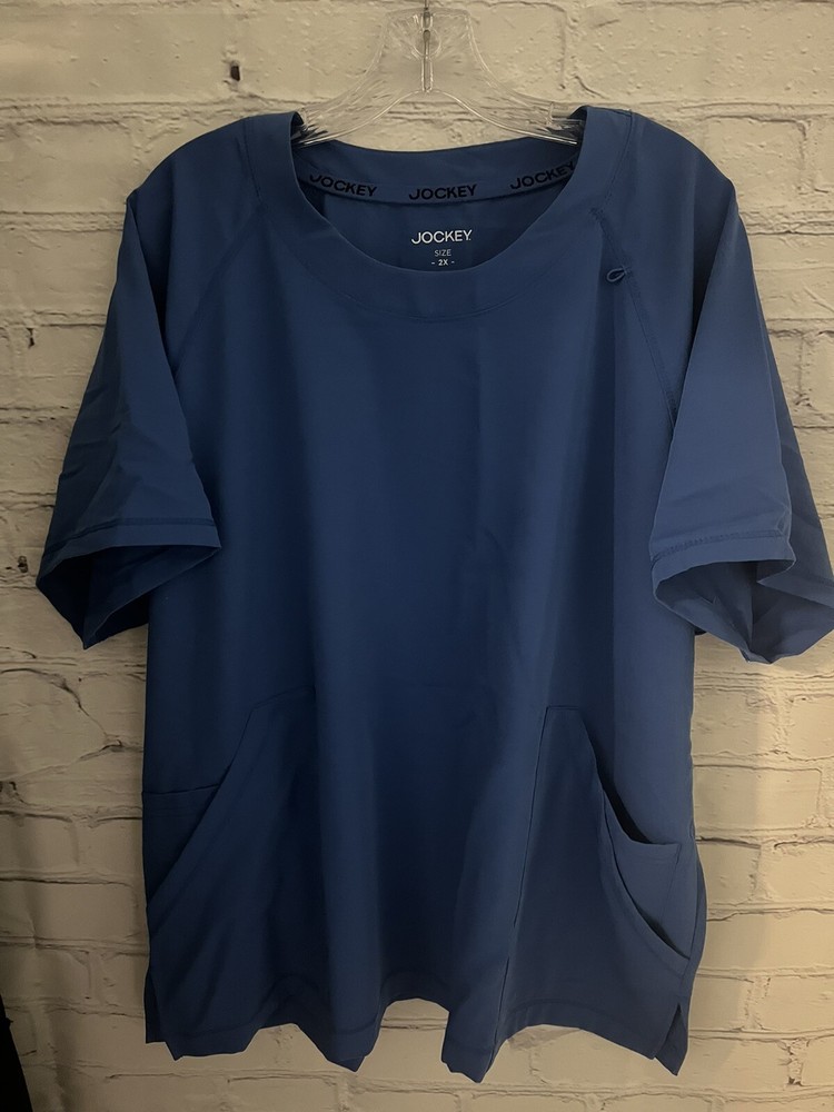 Jockey Scrub Top Solid Blue Crew Neck STRETCH EUC Women's Size 2X