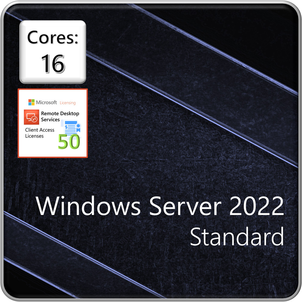 Windows Server 2022 Standard Edition - 16 Core License/2VM & 50 RDS Device CALs