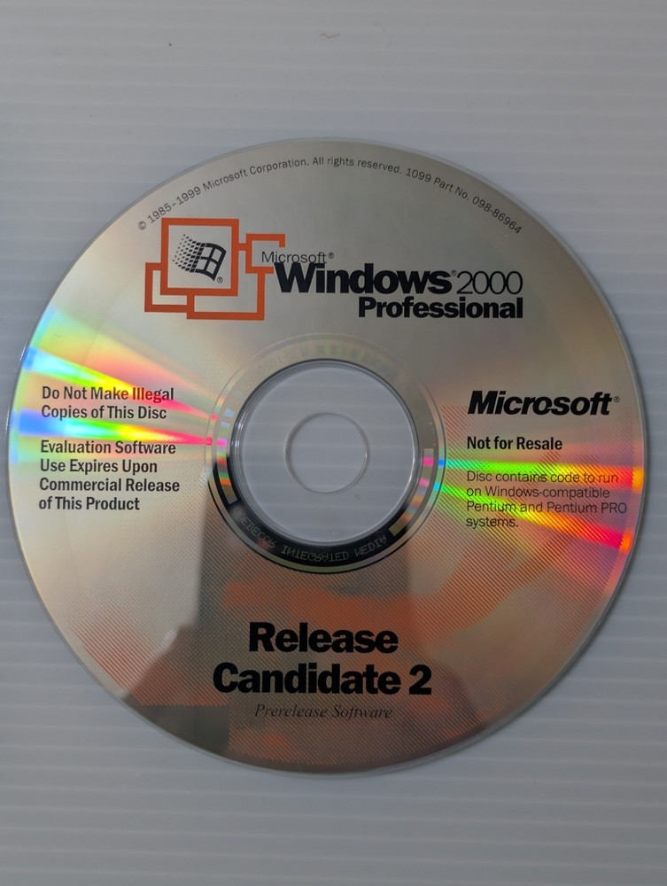 Vintage Microsoft Windows 2000 Pro RC2 CD-ROM Rare Beta Software