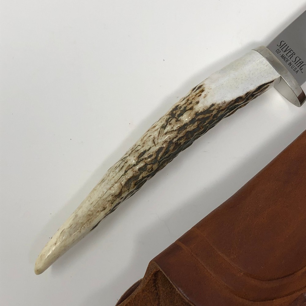 Silver Stag Knife D2 Point Series Sharp Forest Stag Handle MIB Fixed SF3.75PT