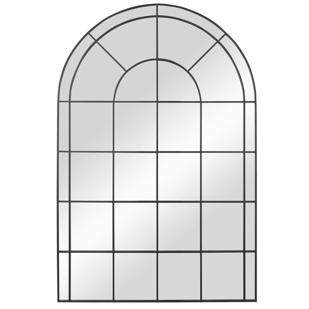 Classic Window Arch Oversize Wall Mirror XL 72 in Black Frame Dramatic Divided