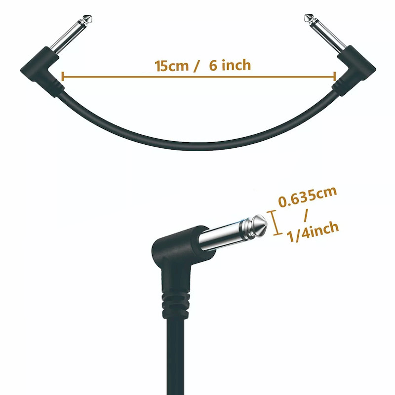For Guitar Effects, 8 Pack 15cm 1/4" Audio Patch Cables Black