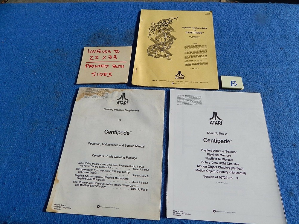 1981 Atari CENTIPEDE video game schematic package supplement to operators manual