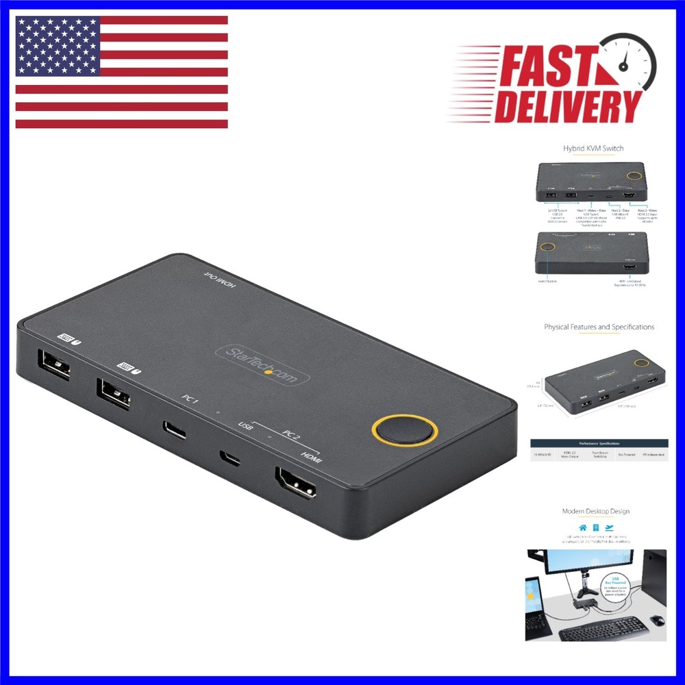 USB Bus Powered KVM Switch - 2 Port with 4K 60Hz HDMI for Multi-Device Use