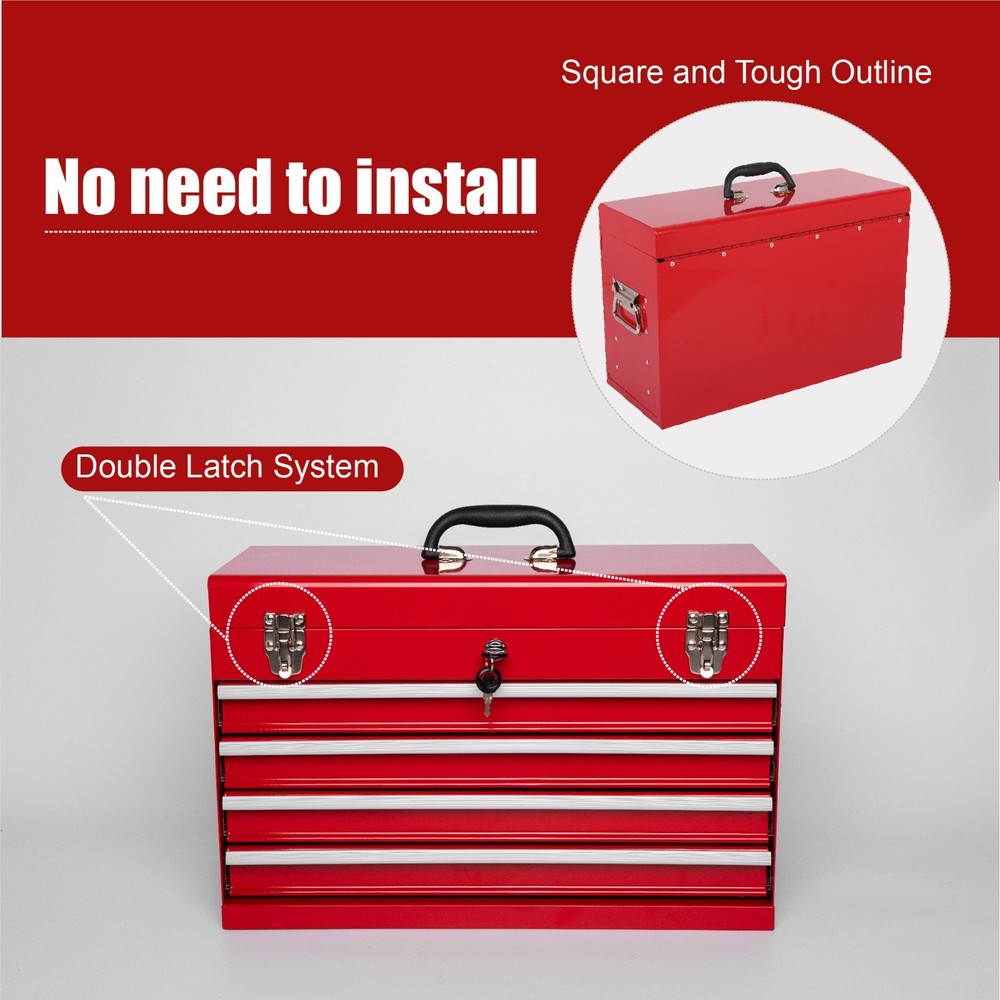 1Pcs Multi-Function Tool Organizer Heavy Duty Metal Red Tool Box with EVA Liners