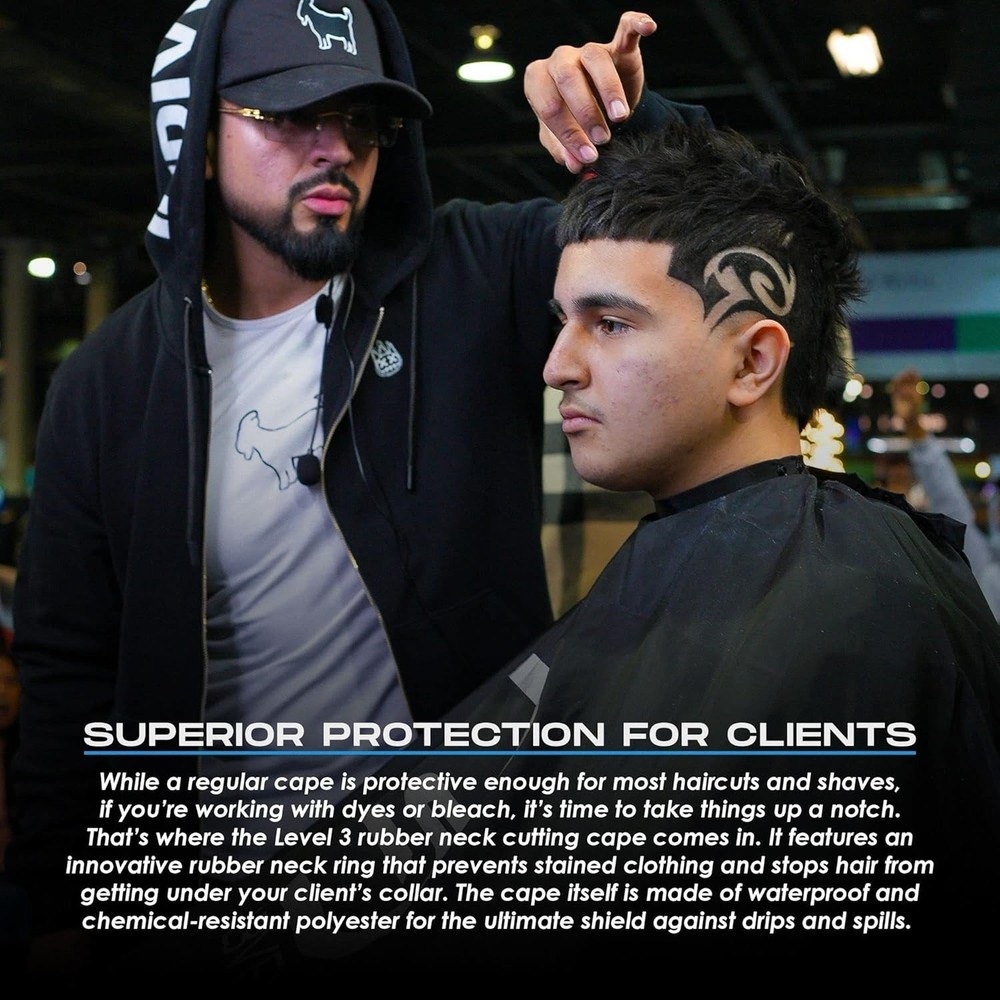 L3VEL3 Professional Rubber Neck Cutting Cape Black