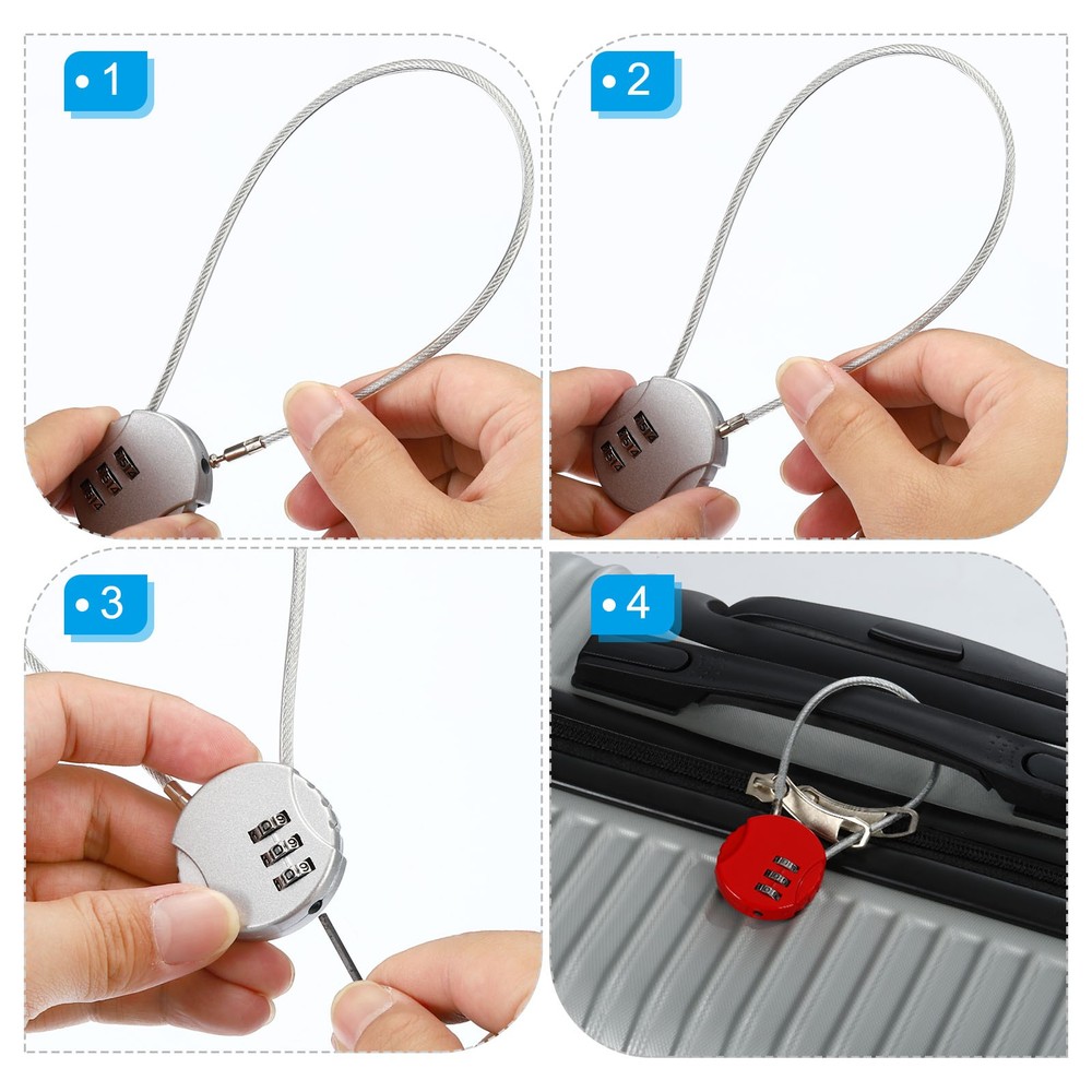 Small Combination Block 31.4", 1pc 3 Digit Luggage Lock, Red