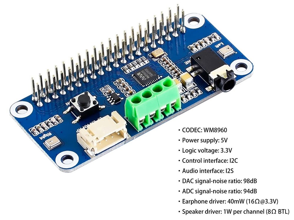 WM8960 Hi-Fi Sound Card HAT Compatible with Raspberry Pi 5/4B/3B+/3B/Pi Zero ...