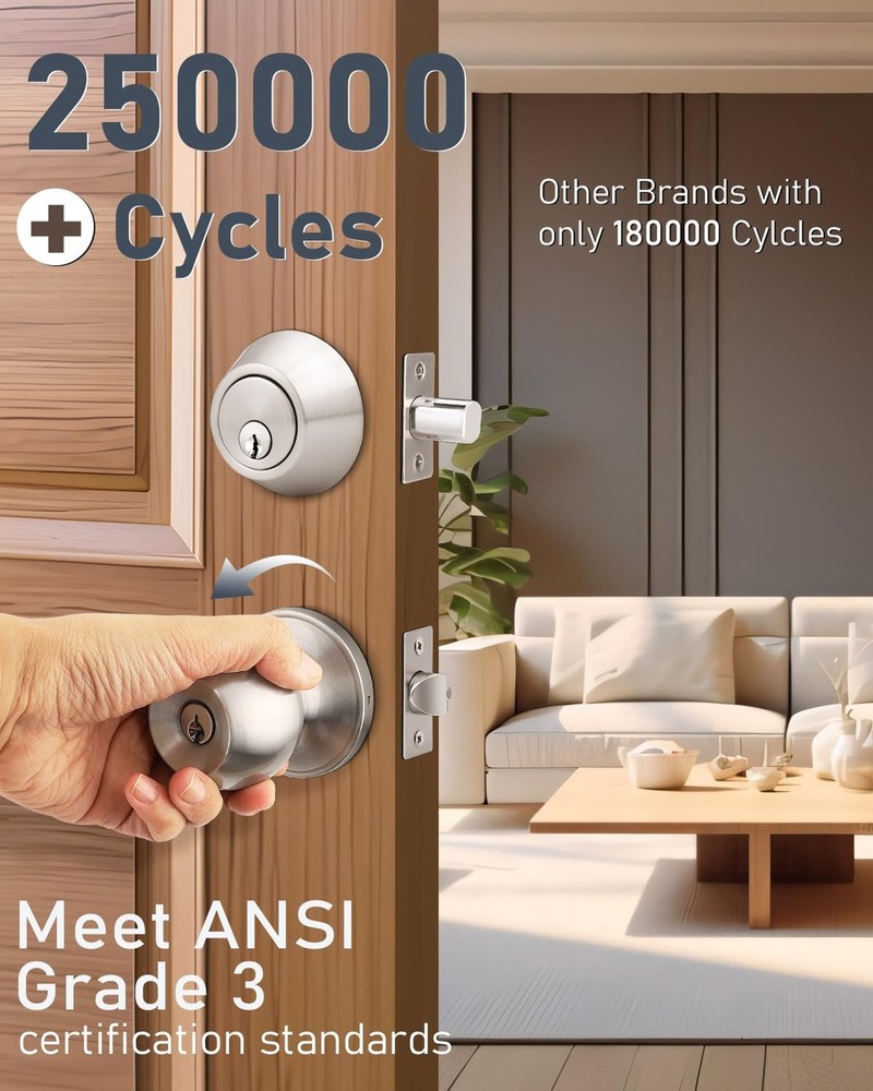 2 Pack Keyed Entry Door Knob and Single Cylinder Deadbolt Combination Set in ...