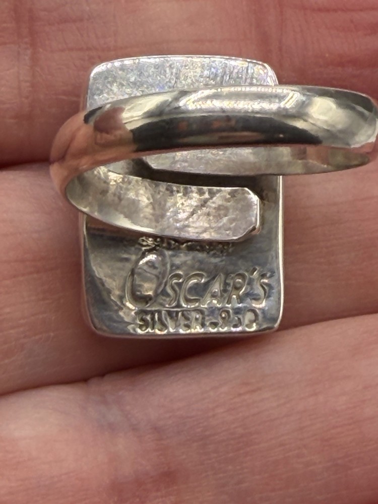 Vintage Signed Oscar’s Silver 950 Natural Stone Size 7+ Adjustable