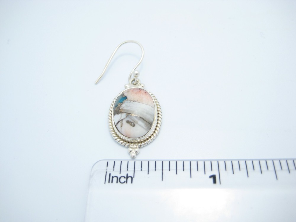 Sterling Silver White Pink Marbleized Quartz Dangle Earrings