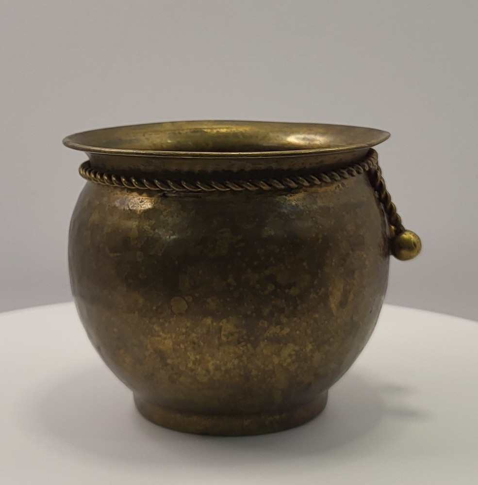 Vintage Hammered Brass Planter or Candle Holder Rope Pattern