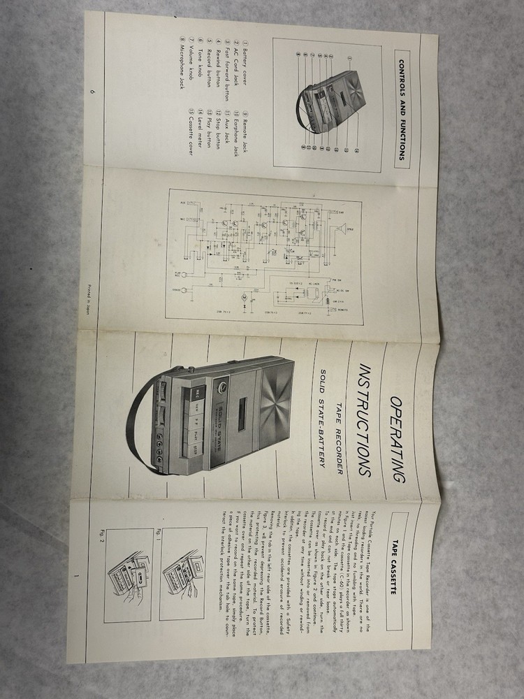 Solid State tape recorder operating instructions pamphlet
