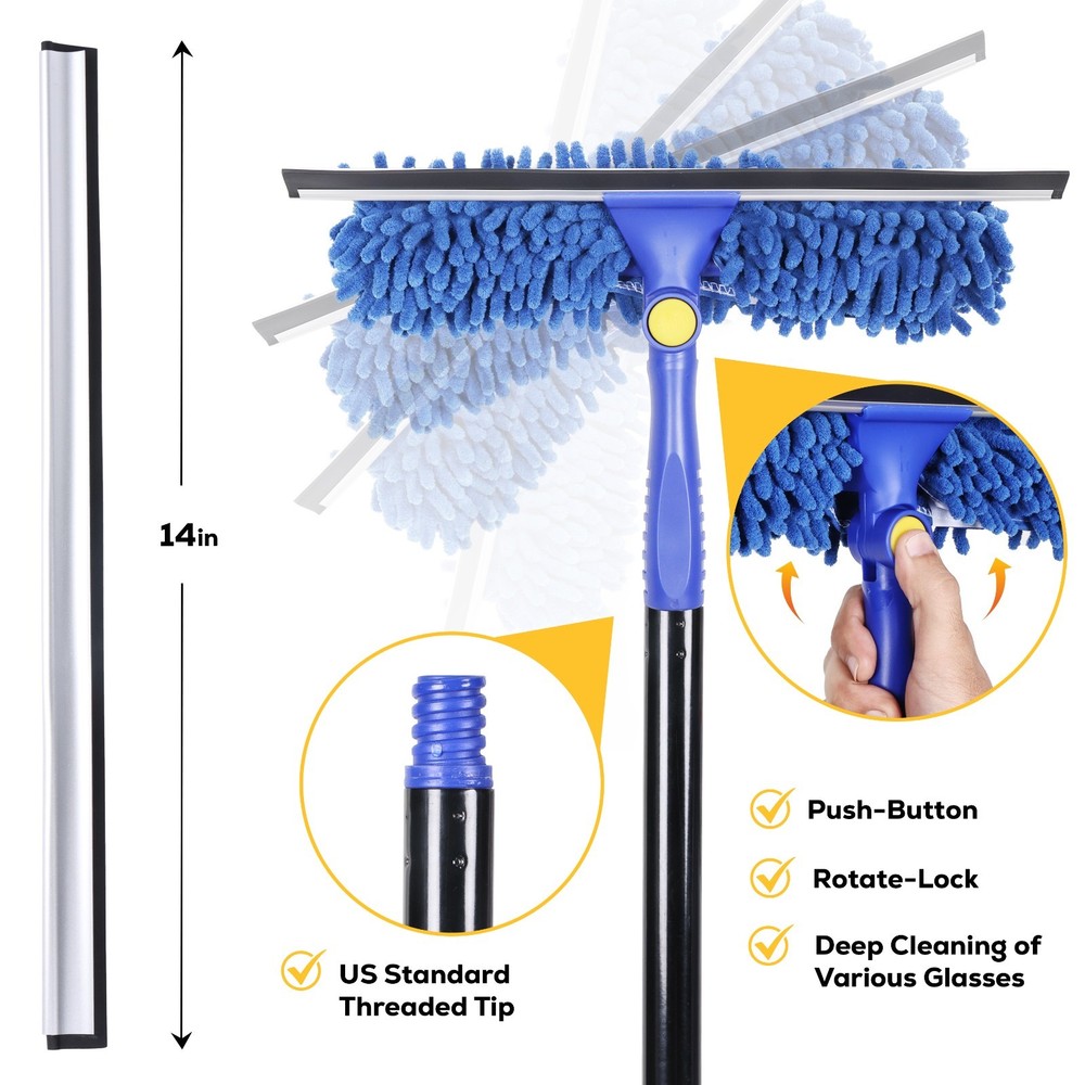 2 in 1 Squeegee Window Cleaning Tool with 60" Extension Pole