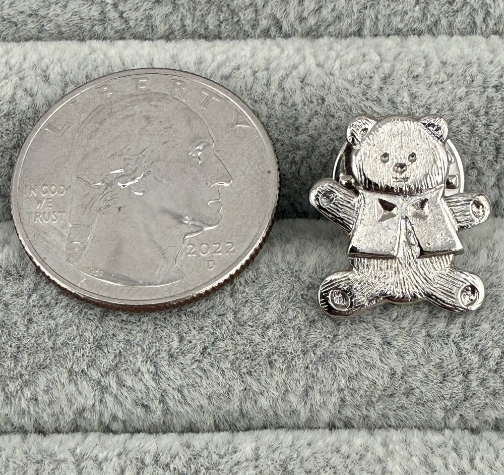 Silver Toned Small Teddy Bear Pin Pinback #64253