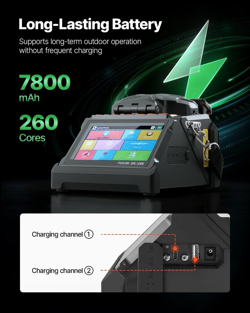 Fiber Splicer with Dual Axis Core Alignment 6 Motor 5 Inch LCD System