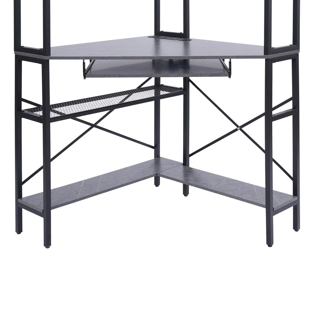 Triangular Computer Desk W/ Led Lights and Power Outlet, Home Office Corner Desk