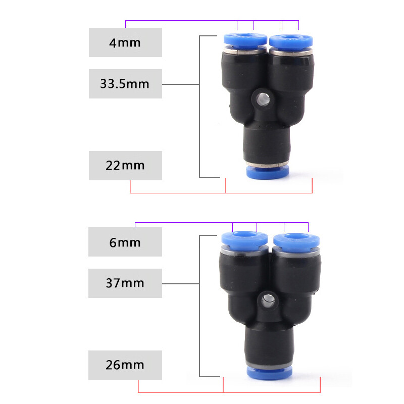 Plastic Y-type Tee Air Push in Fitting 3-Way Quick Pneumatic Connector Equal Ø