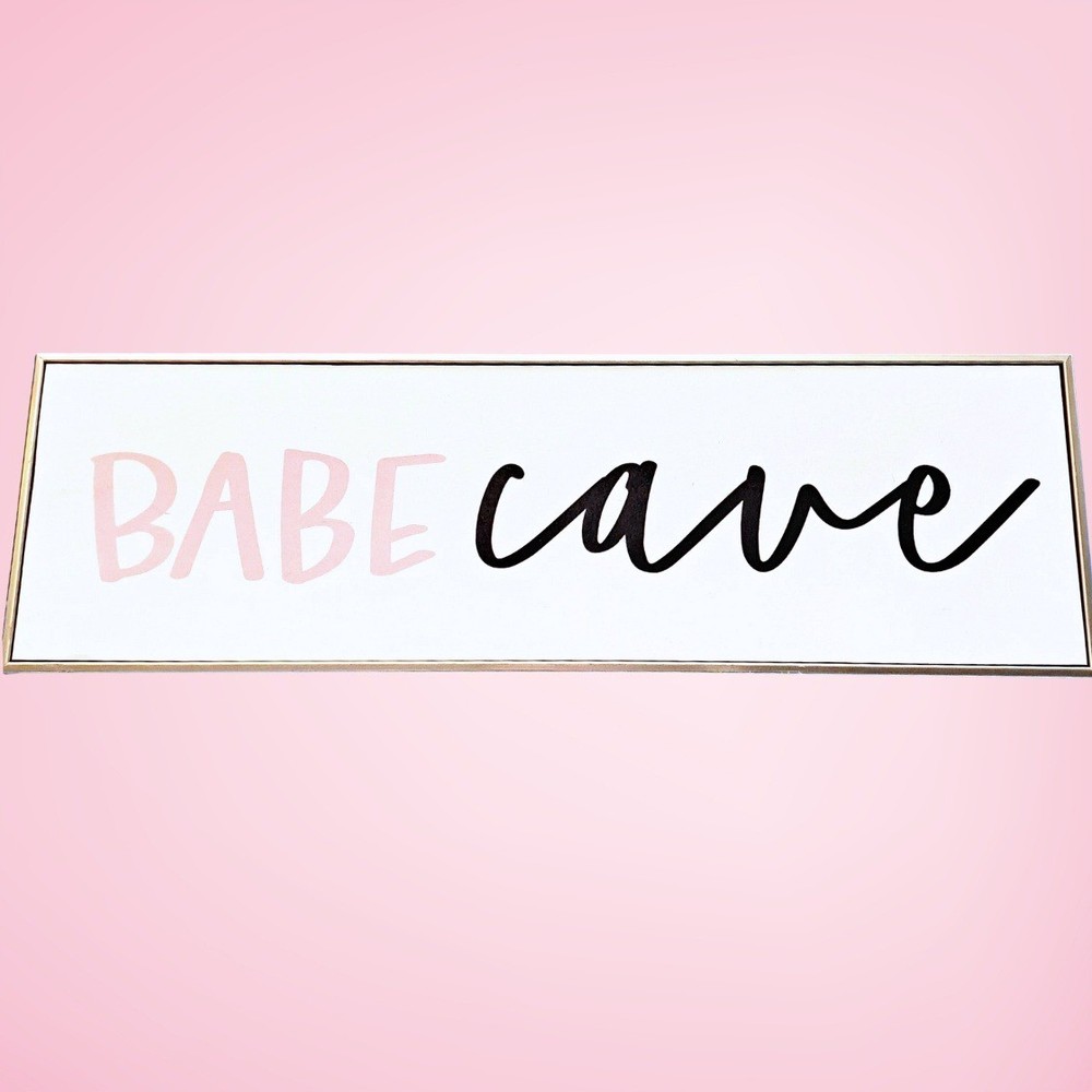 Babe Cave Wall Decor Sign Pink Black Script Gold Frame 19.5x6 Modern Art