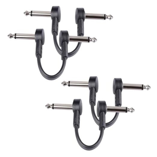 3 Inch Guitar Patch Cables 4 Pack, 1/4" TS Right Angle 3 INCH Black 4 PACK