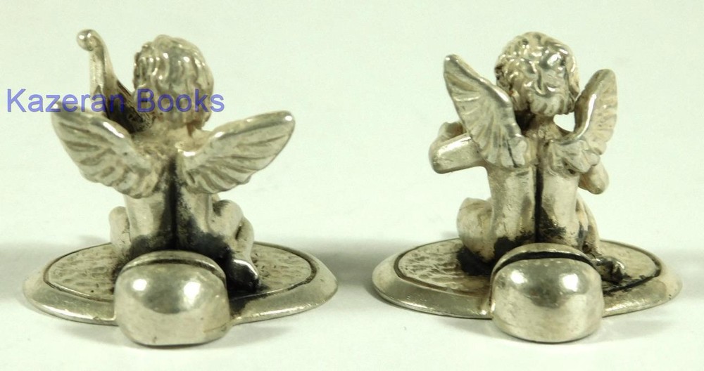 2x Vintage Solid Silver Miniature Cherub Putti Musician Place Menu Holders