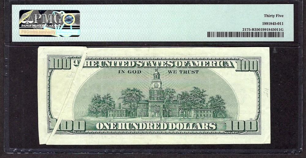 🇺🇸 ERROR 1996 $100 NEW YORK ♚♚GUTTER FOLD ERROR♚♚ PMG CHOICE VERY FINE 35