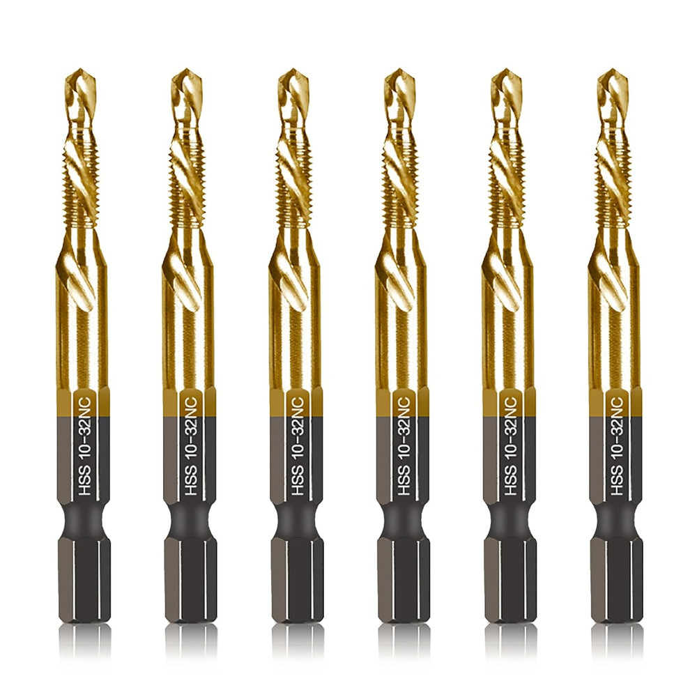 6-Pc 10-32NC Combination Drill Tap Bit Set SAE, 10-32NC Thread Size, Titanium C
