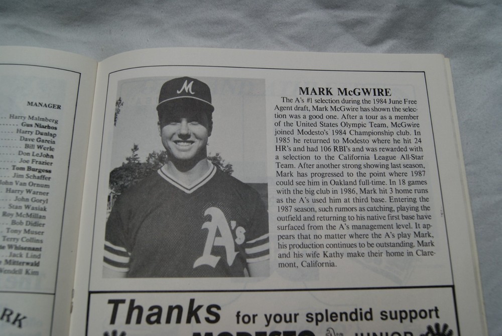 1987 modesto a's official souvenir program coupon removed pp 43-44