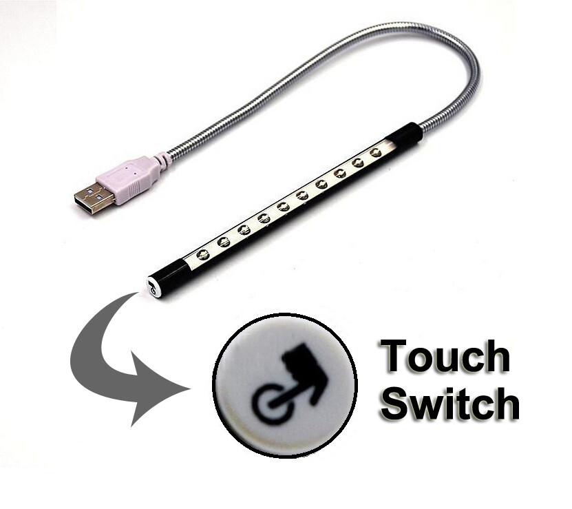 Flexible Touch Switch USB 10 LED Light Lamp for Keyboard Reading Notebook Laptop