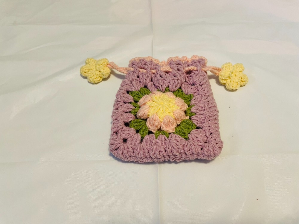 Crochet drawstring bag