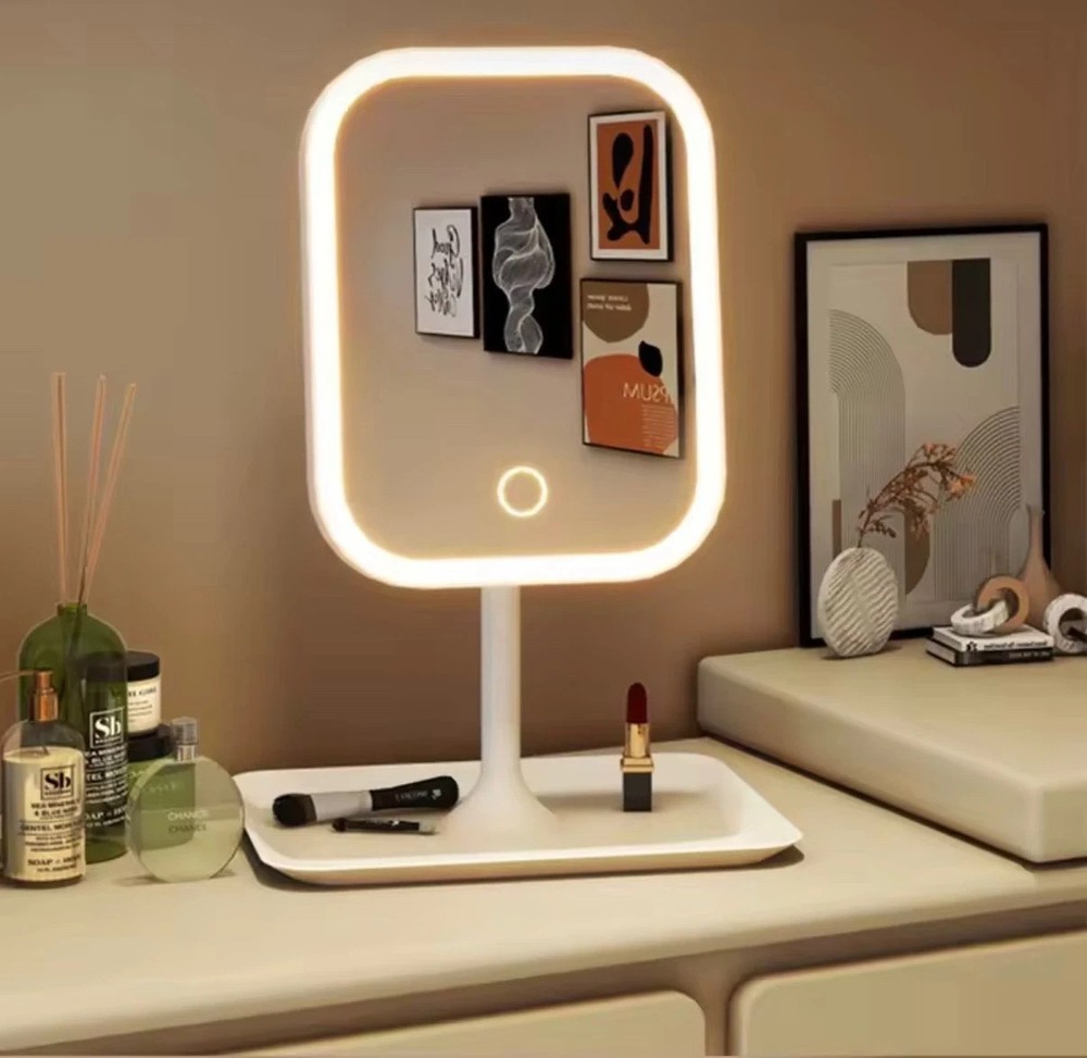 Rechargeable LED Makeup Mirror with Storage Base 💄 Touch Control Vanity Mirror