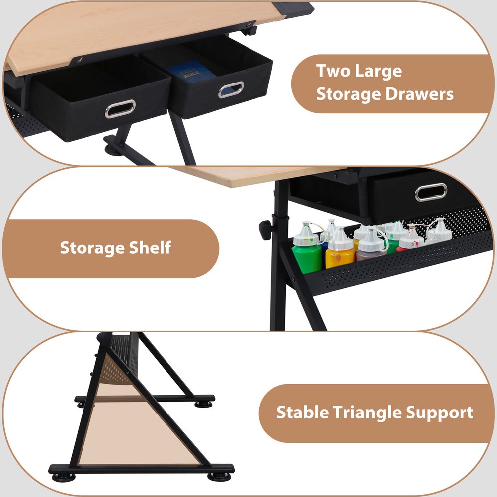 Drafting Drawing Table Craft Table Desk 9 Levels Adjustable Angle Top Home