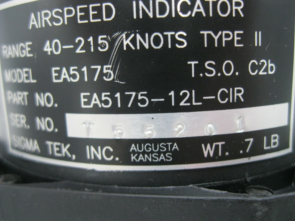 Sigma-Tek EA5175 Airspeed Indicator EA5175-12L-CIR
