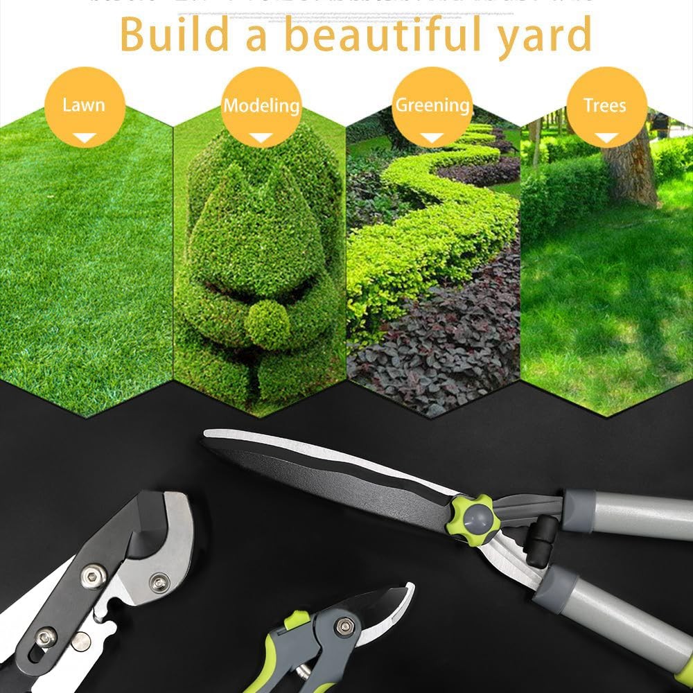 Garden Pruning Shears Hedge Clippers, Updated 3PCS Garden Shears Lopper Combo...