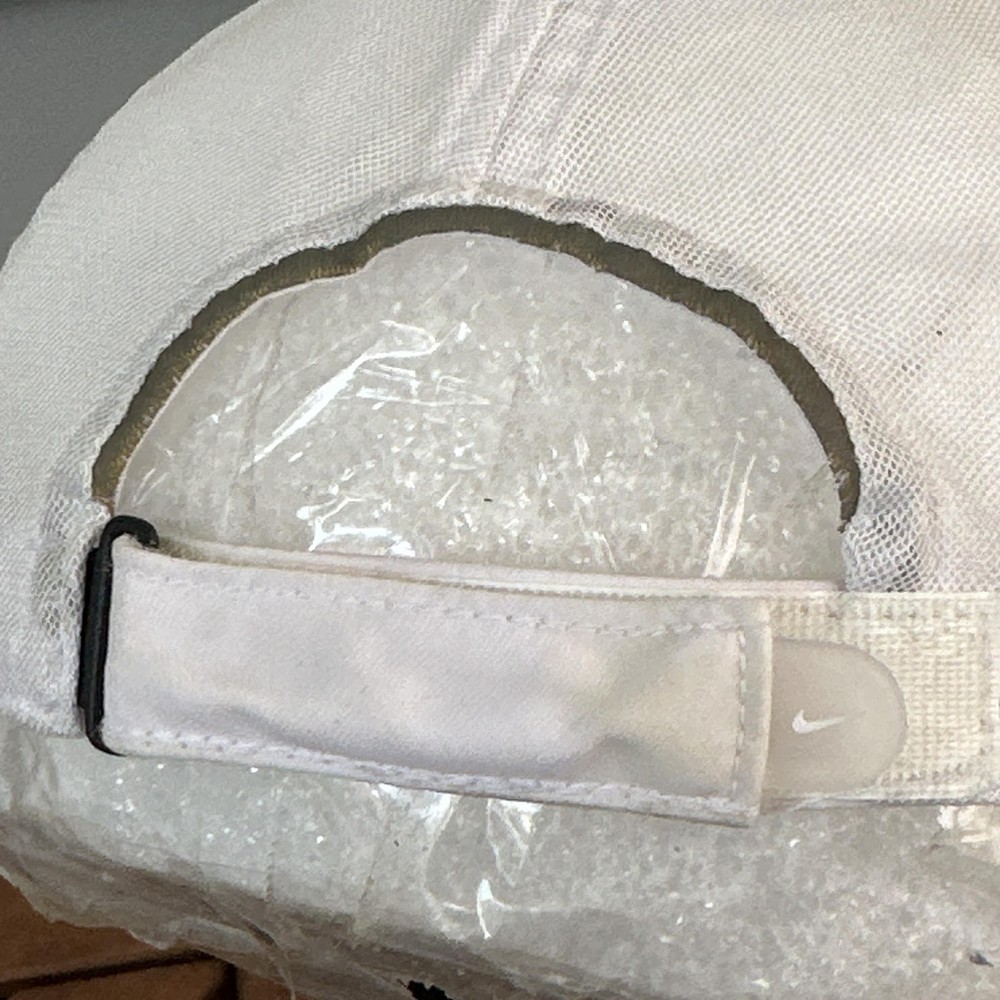 Vintage Nike Tailwind 7 Panel Hat Cap Strap Back Mens White Mesh Running Feather