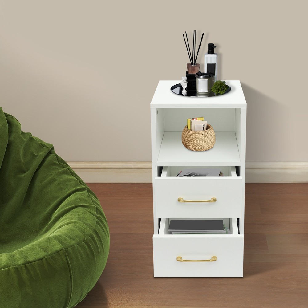 3-Tier End Table Sofa Side End Storage Shelf White Movable Storage Cabinet