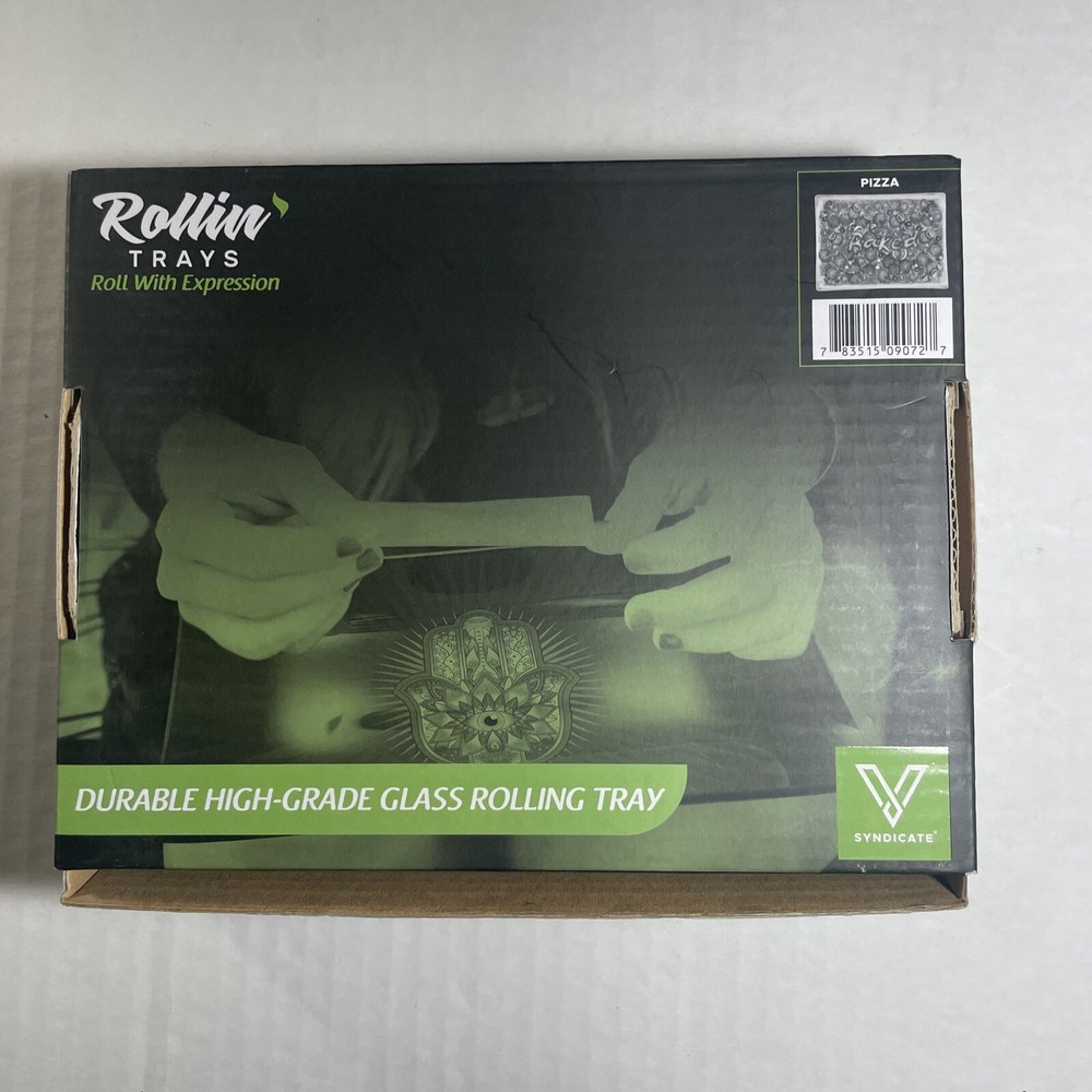 V Syndicate Pizza Themed Small Glass Rolling Tray
