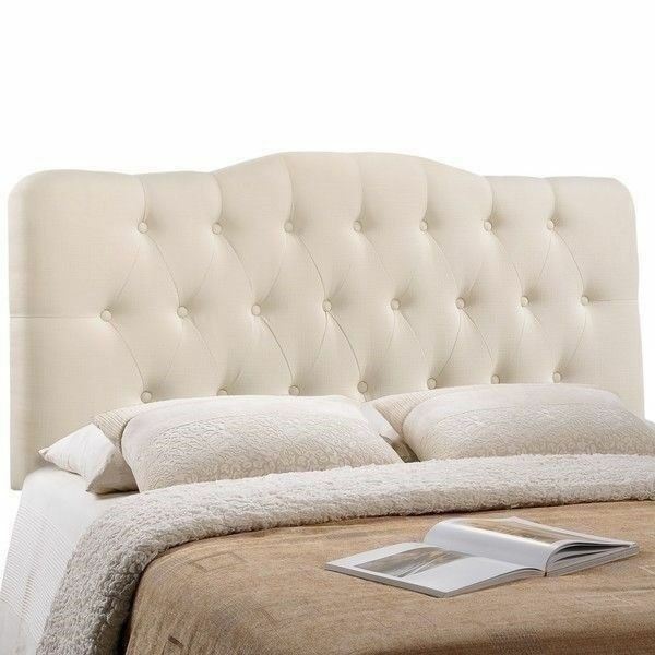 Ivory Upholstered Headboard Twin Full Queen King Bed Frame Mount Tufted Fabric