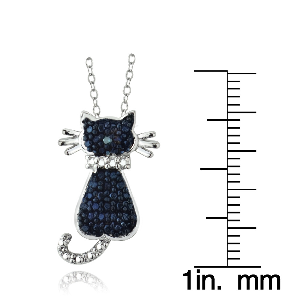 Sterling Silver Blue Diamond Accent Cat Slide Pendant, 18"
