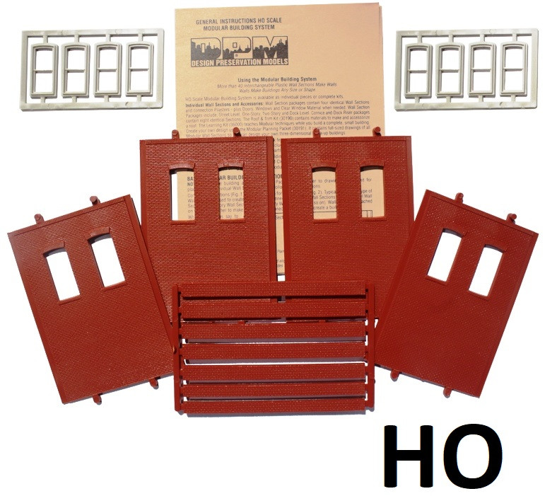 HO - 4 Two Story Wall, 2 Rectangular Windows :"Modular System" DPM-30139